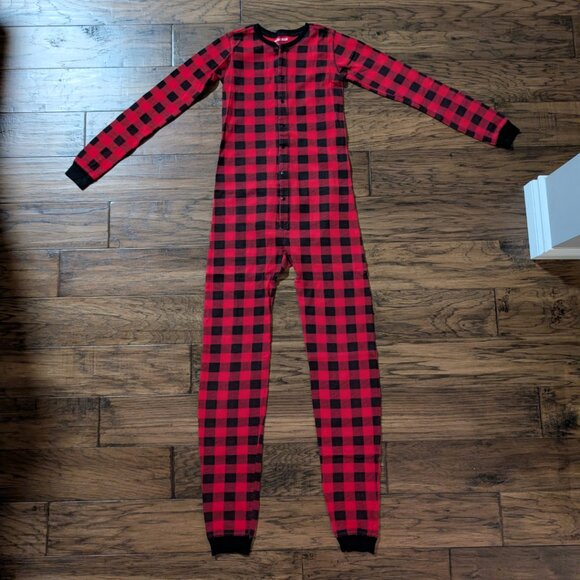 Kids Hatley little Blue House onesie union suit pajamas red plaid size 14 - Picture 3 of 14